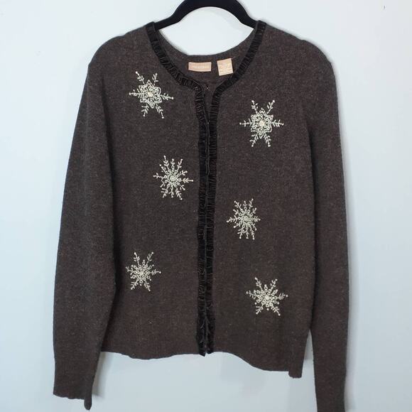 Ladies Field Gear Dark Gray Lamb's Wool Blend Snowflake Sweater Size XL - Picture 1 of 6